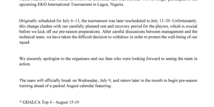 hearts of oak withdraw from pre season competition in lagos