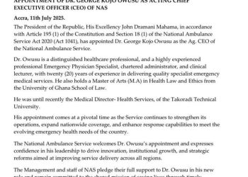Mahama appoints Dr George Kojo Owusu as Ag CEO of National Ambulance Service