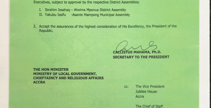 mahama nominates two new mmdces for ashanti region