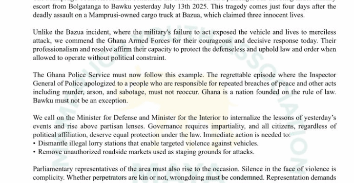 mamprugu youth association condemns bawku bus attack demands swift security action