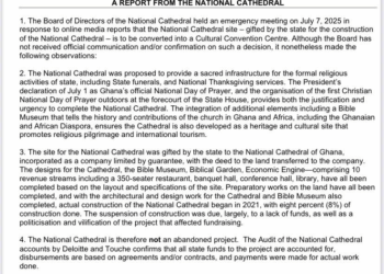 National Cathedral Board opposes attempt to convert project into cultural centre