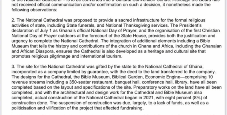 national cathedral board opposes attempt to convert project into cultural centre