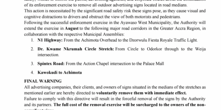 nrsa orders immediate removal of billboards in road medians over safety concerns