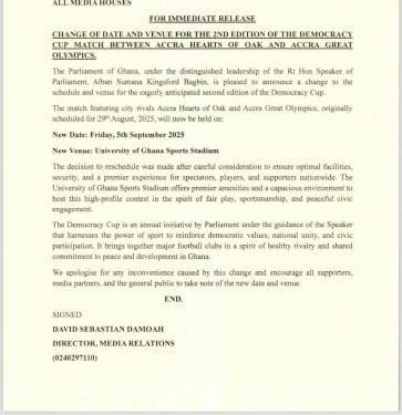 parliament reschedules democracy cup match between hearts and olympics