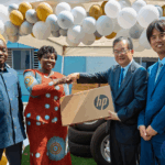 GEA CEO Margaret Ansei receives laptops and tyres from UNIDO to support the Agency’s activities