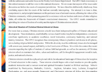 GPCC defends Christian mission schools amid national debate on religious practices