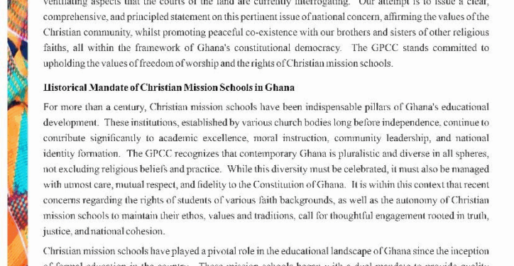 gpcc defends christian mission schools amid national debate on religious practices
