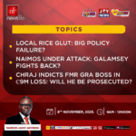 Newsfile to probe local rice glut, NAIMOS attack and CHRAJ’s GH₵9m indictment of ex-GRA boss 3 Newsfile to probe local rice glut, NAIMOS attack and CHRAJ’s GH₵9m indictment of ex-GRA boss