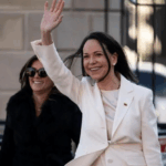 Venezuelan Nobel Peace Prize winner presents her medal to Trump