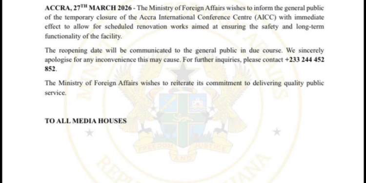 accra international conference centre temporarily closed for renovations