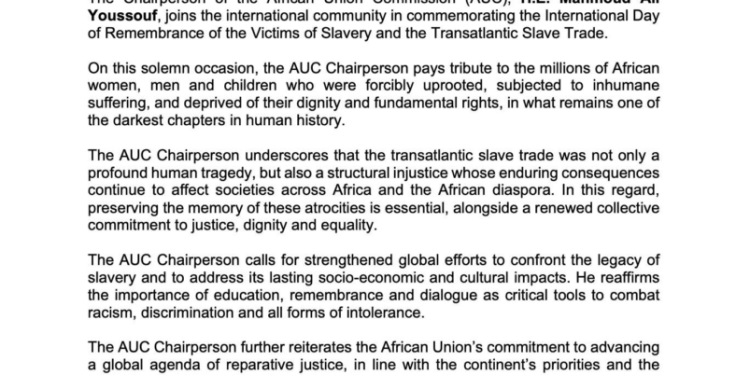 African Union marks slavery Remembrance Day, calls for justice and global action 1 african union marks slavery remembrance day calls for justice and global action