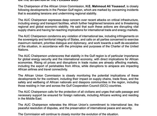 african union raises alarm over escalating tensions in the persian gulf