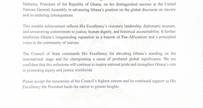 council of state congratulates mahama over un slavery resolution