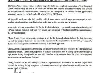 First batch of Ghana Armed Forces recruits to begin training