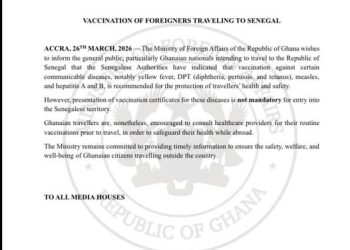 Foreign Affairs Ministry urges Ghanaians travelling to Senegal to vaccinate before departure
