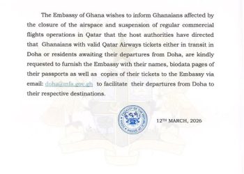 Ghana Embassy in Doha calls on citizens to submit travel details amid flight suspension