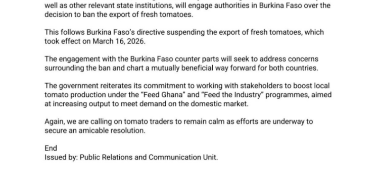 govt initiates talks with burkina faso over fresh tomato export ban