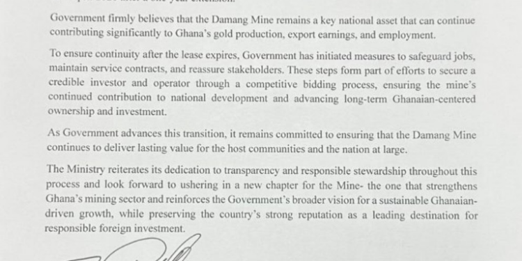 govt moves to protect jobs and sustain operation as damang mine lease nears expiry