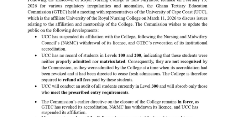 gtec orders royal nursing college to refund fees to level 100 and 200 students after closure