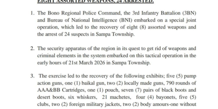 joint police military operation in sampa yields weapons haul 24 suspects arrested
