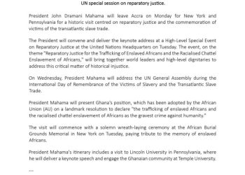 Mahama to lead Ghana’s delegation to UN special session on reparatory justice