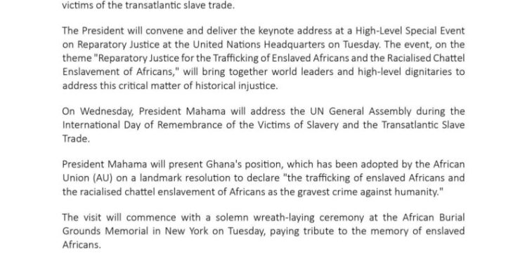 mahama to lead ghanas delegation to un special session on reparatory justice