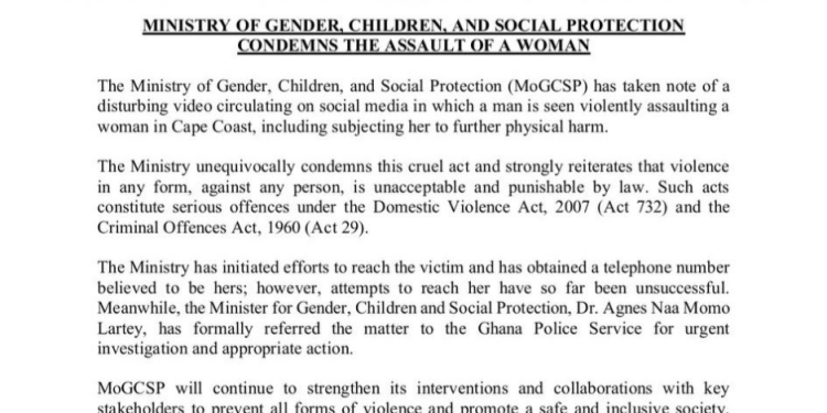 ministry of gender condemns violent assault in cape coast urges urgent action