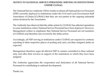 National Service Authority orders NSPs at CLOSAG institutions to continue work during strike