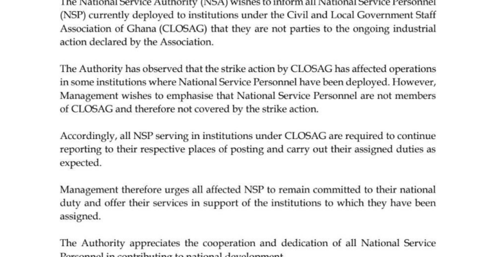 national service authority orders nsps at closag institutions to continue work during strike