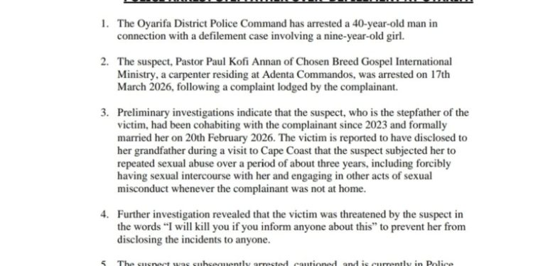 oyarifa police arrest pastor over alleged sexual abuse of 9 year old stepdaughter