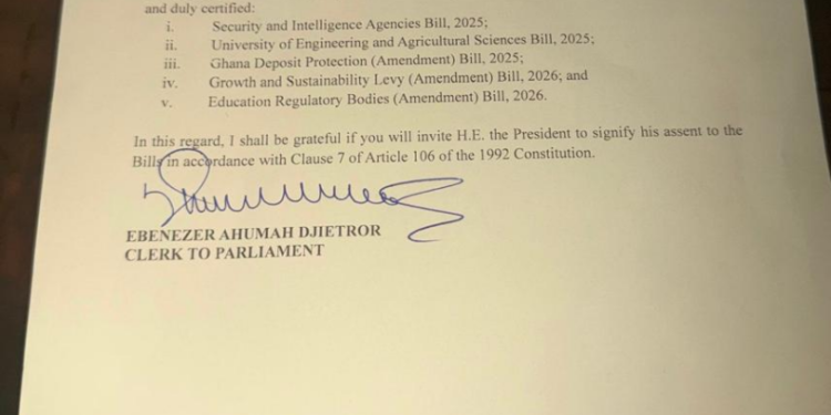 parliament submits five bills to president mahama for assent