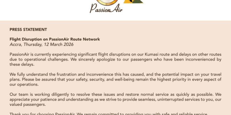 passionair announces kumasi route disruptions apologises to passengers