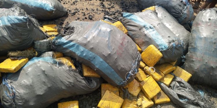 police retrieve 397 slabs of suspected cannabis hidden in charcoal bags in techiman