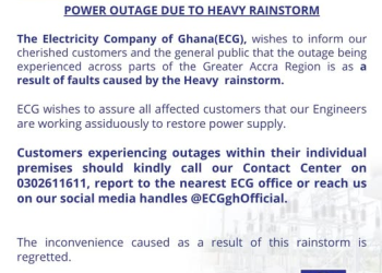Power outage in Greater Accra Region due to heavy rainstorm – ECG