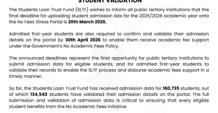 Students Loan Trust Fund sets March 20 deadline for ‘No Fees Stress’ admission data upload 1 students loan trust fund sets march 20 deadline for no fees stress admission data upload