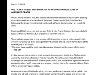 Tema aircraft crash: Families of victims thank first responders, request privacy to mourn 3 Tema aircraft crash: Families of victims thank first responders, request privacy to mourn