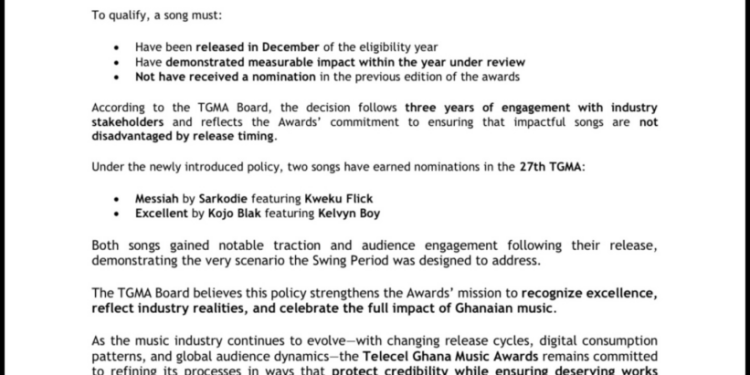 tgma board introduces swing period policy to recognise late year music releases