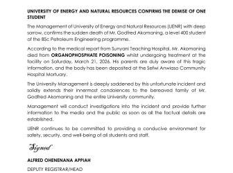 UENR confirms death of final-year Petroleum Engineering student