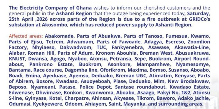 akosombo substation fire plunges ashanti region into widespread darkness