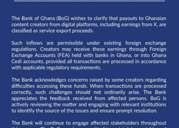 Bank of Ghana clarifies treatment of earnings for content creators