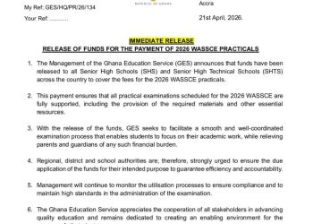 GES releases WASSCE practical funds to all Senior High Schools