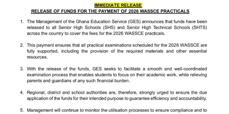 ges releases wassce practical funds to all senior high schools