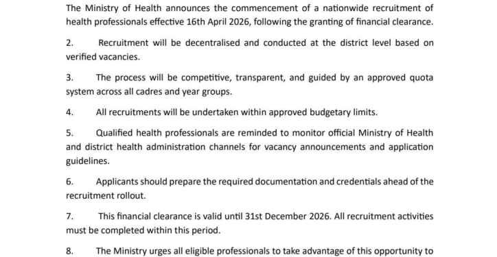 health ministry announces nationwide recruitment of health professionals from april 16