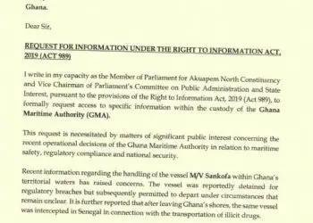 Sammi Awuku files RTI request over vessel linked to alleged drug trafficking