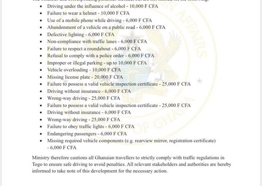 Togo introduces fixed penalties for traffic offences 1 togo introduces fixed penalties for traffic offences