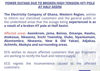 Power outage hits Western Region after broken high tension pole at Half Assini