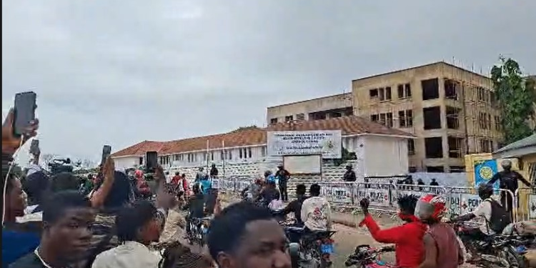 npp supporters gather at eoco headquarters demanding release of miracles aboagye